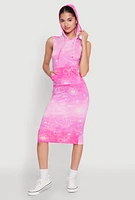 Womens Hooded Ombre Floral Print Tank Dress, Pink, Size S
