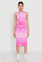 Womens Hooded Ombre Floral Print Tank Dress, Pink, Size S