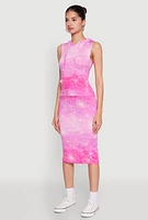 Womens Hooded Ombre Floral Print Tank Dress, Pink, Size S