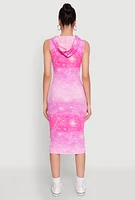 Womens Hooded Ombre Floral Print Tank Dress, Pink, Size S