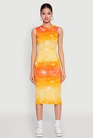 Womens Hooded Ombre Floral Print Tank Dress, Yellow, Size XL