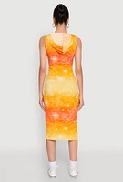 Womens Hooded Ombre Floral Print Tank Dress, Yellow, Size XL