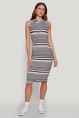 Womens Striped Hooded Tank Dress,