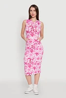 Womens Floral Print Hooded Tank Dress, Pink, Size S