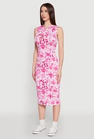 Womens Floral Print Hooded Tank Dress, Pink,