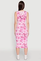 Womens Floral Print Hooded Tank Dress, Pink,