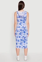 Womens Floral Print Hooded Tank Dress,