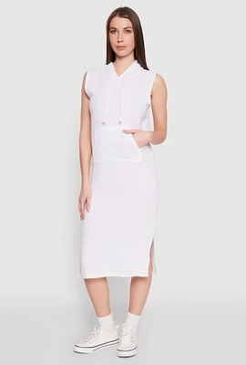 Womens Gauze Knit Hooded Tank Dress, White, Size M