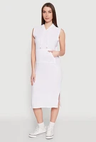 Womens Gauze Knit Hooded Tank Dress, White, Size M