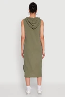 Womens Gauze Knit Hooded Tank Dress, Green, Size M