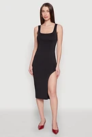 Womens Asymmetrical Side Slit Midi Dress,