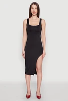 Womens Asymmetrical Side Slit Midi Dress,