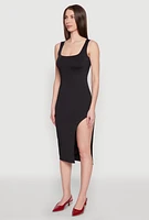 Womens Asymmetrical Side Slit Midi Dress,