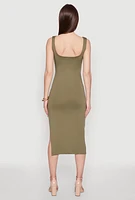Womens Asymmetrical Side Slit Midi Dress, Green, Size M