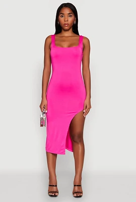 Womens Asymmetrical Side Slit Midi Dress, Pink, Size S