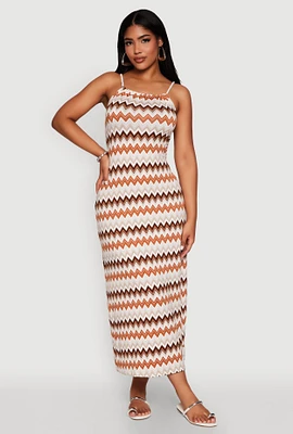 Womens Chevron Print Rope Strap Maxi Dress, Multi, Size L