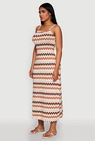 Womens Chevron Print Rope Strap Maxi Dress, Multi, Size L
