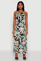 Womens Tropical Leaf Print Maxi Sundress, Multi, Size M