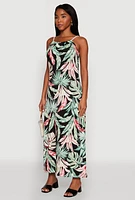 Womens Tropical Leaf Print Maxi Sundress, Multi, Size M