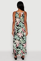 Womens Tropical Leaf Print Maxi Sundress, Multi, Size M