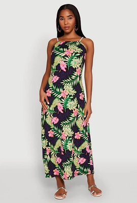 Womens Tropical Floral Print Maxi Sundress, Multi,