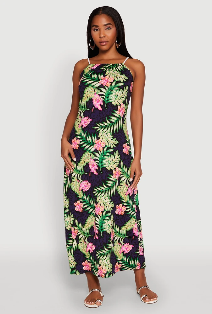 Womens Tropical Floral Print Maxi Sundress, Multi, Size XL