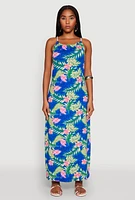 Womens Tropical Floral Print Maxi Sundress, Multi,