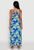 Womens Tropical Floral Print Maxi Sundress, Multi,