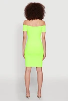 Womens Faux Button Detail Off the Shoulder Mini Dress,