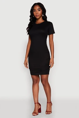 Womens Ribbed Knit Ruched T Shirt Dress,
