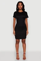 Womens Ribbed Knit Ruched T Shirt Dress,