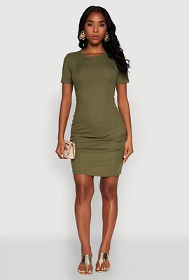 Womens Ribbed Knit Ruched T Shirt Dress,