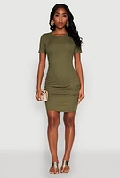 Womens Ribbed Knit Ruched T Shirt Dress, M