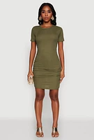 Womens Ribbed Knit Ruched T Shirt Dress, M