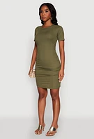 Womens Ribbed Knit Ruched T Shirt Dress, M