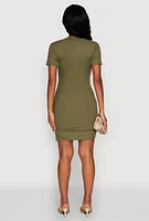 Womens Ribbed Knit Ruched T Shirt Dress, M
