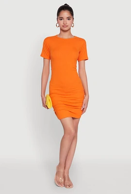 Womens Ribbed Knit Ruched T Shirt Dress,