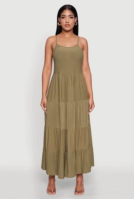 Womens Scoop Neck Tiered Maxi Sundress,