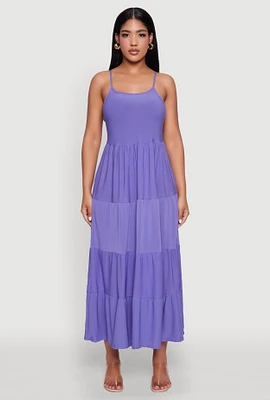 Womens Scoop Neck Tiered Maxi Sundress, Purple, Size S