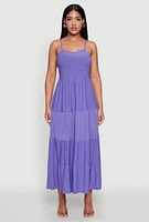 Womens Scoop Neck Tiered Maxi Sundress, Purple, Size S