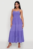 Womens Scoop Neck Tiered Maxi Sundress, Purple, Size S