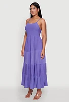 Womens Scoop Neck Tiered Maxi Sundress, Purple, Size S