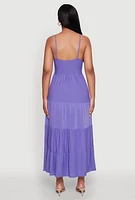 Womens Scoop Neck Tiered Maxi Sundress, Purple, Size S