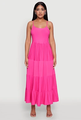 Womens Scoop Neck Tiered Maxi Sundress, L