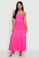 Womens Scoop Neck Tiered Maxi Sundress, L