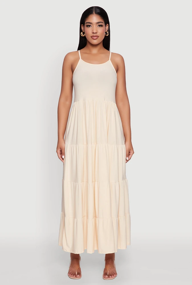 Womens Scoop Neck Tiered Maxi Sundress,
