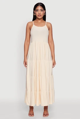 Womens Scoop Neck Tiered Maxi Sundress,