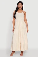 Womens Scoop Neck Tiered Maxi Sundress,