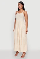 Womens Scoop Neck Tiered Maxi Sundress,