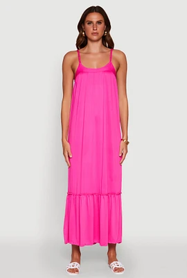 Womens Elegant Braided Sleeve Tiered Maxi Dress, Pink, Size M